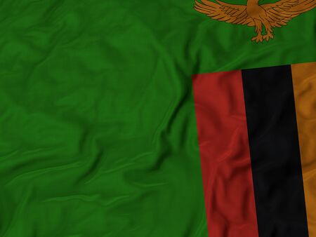 Closeup of Ruffled Zambia flag, Fabric Ruffled Flag Background.の写真素材