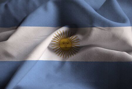 Closeup of Ruffled Argentina Flag, ArgentinaFlag Blowing in Windの写真素材