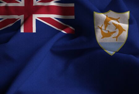 Closeup of Ruffled Anguilla Flag, Anguilla Flag Blowing in Windの写真素材