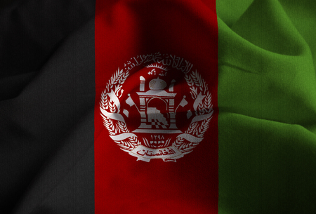 Closeup of Ruffled Afghanistan Flag, Afghanistan Flag Blowing in Windの写真素材