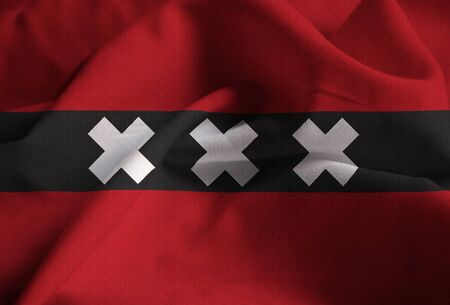 Closeup of Ruffled Amsterdam Flag, Amsterdam Flag Blowing in Windの写真素材