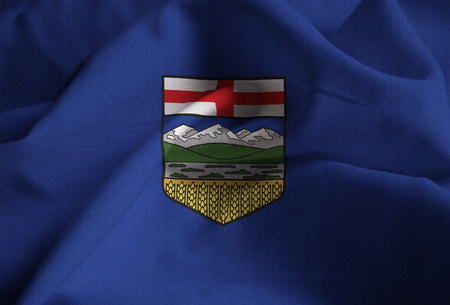 Closeup of Ruffled Alberta Flag, Alberta Flag Blowing in Windの写真素材
