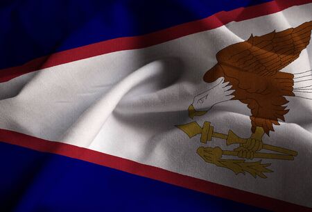 Closeup of Ruffled American Samoa Flag, American Samoa Flag Blowing in Windの写真素材