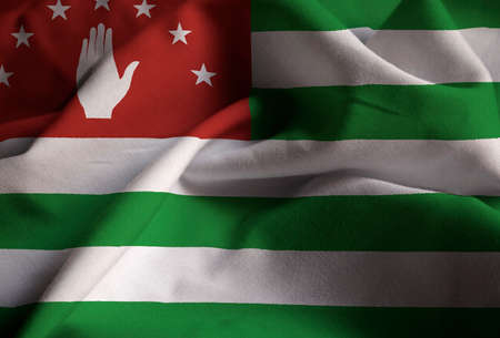 Closeup of Ruffled Abkhazia Flag, Abkhazia Flag Blowing in Windの写真素材
