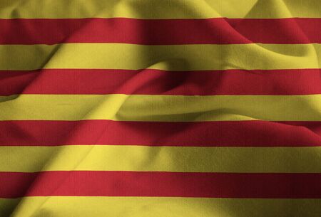 Closeup of Ruffled Catalonia Flag, Catalonia Flag Blowing in Windの写真素材