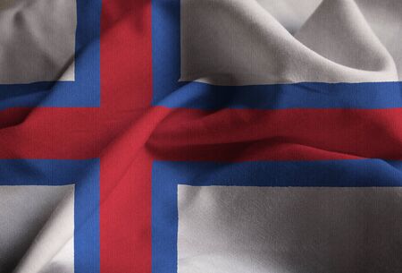Closeup of Ruffled Faroe Islands Flag, Faroe Islands Flag Blowing in Windの写真素材