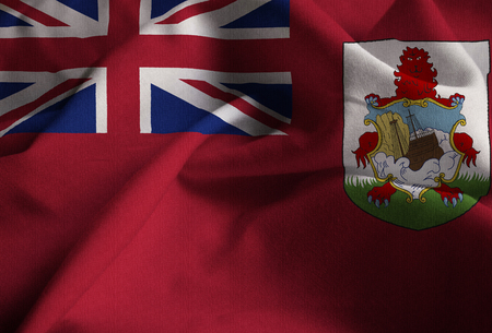 Closeup of Ruffled Bermuda Flag, Bermuda Flag Blowing in Windの写真素材