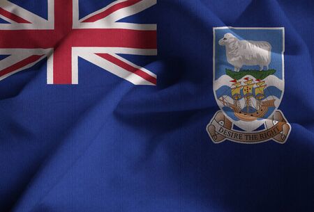 Closeup of Ruffled Falkland Islands Flag, Falkland Islands Flag Blowing in Windの写真素材