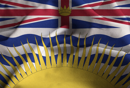 Closeup of Ruffled British Columbia Flag, British Columbia Flag Blowing in Windの写真素材