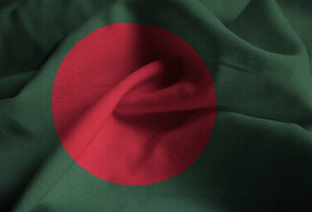 Closeup of Ruffled Bangladesh Flag, Bangladesh Flag Blowing in Windの写真素材