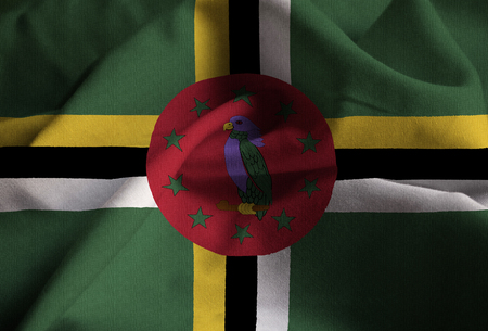 Closeup of Ruffled Dominica Flag, Dominica Flag Blowing in Windの写真素材