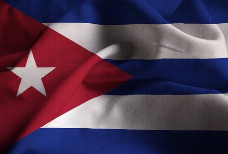 Closeup of Ruffled Cuba Flag, Cuba Flag Blowing in Windの写真素材