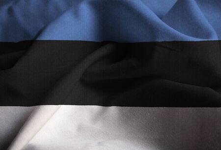 Closeup of Ruffled Estonia Flag, Estonia Flag Blowing in Windの写真素材