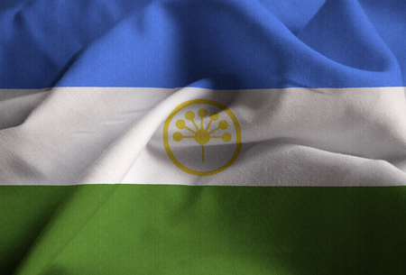 Closeup of Ruffled Bashkortostan Flag, Bashkortostan Flag Blowing in Windの写真素材