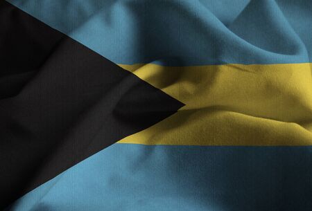 Closeup of Ruffled Bahamas Flag, Bahamas Flag Blowing in Windの写真素材
