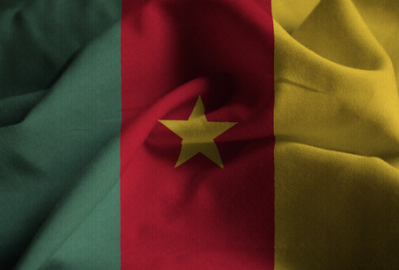 Closeup of Ruffled Cameroon Flag, Cameroon Flag Blowing in Windの写真素材