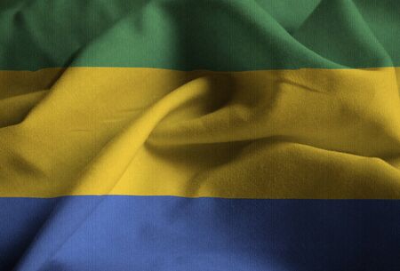 Closeup of Ruffled Gabon Flag, Gabon Flag Blowing in Windの写真素材