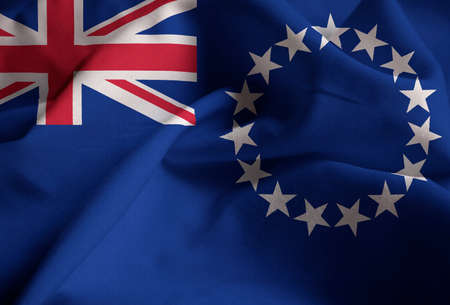Closeup of Ruffled Cook Islands Flag, Cook Islands Flag Blowing in Windの写真素材