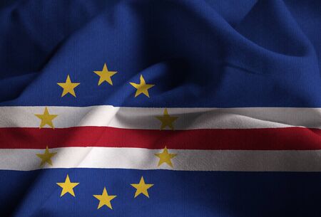 Closeup of Ruffled Cape Verde Flag, Cape Verde Flag Blowing in Windの写真素材