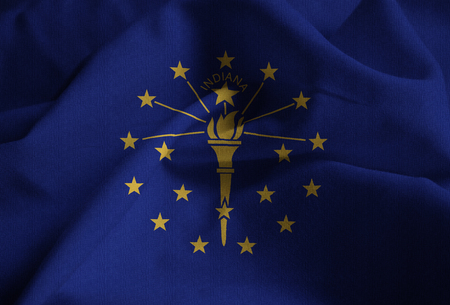 Closeup of Ruffled Indiana Flag, Indiana Flag Blowing in Windの写真素材