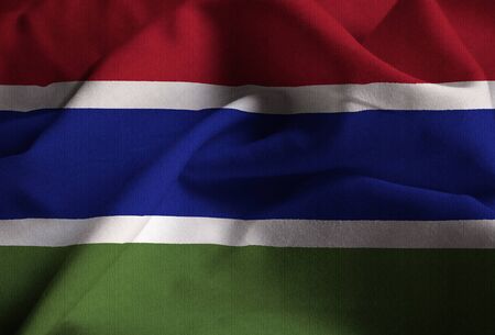 Closeup of Ruffled Gambia Flag, Gambia Flag Blowing in Windの写真素材