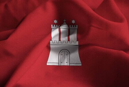 Closeup of Ruffled Hamburg Flag, Hamburg Flag Blowing in Windの写真素材