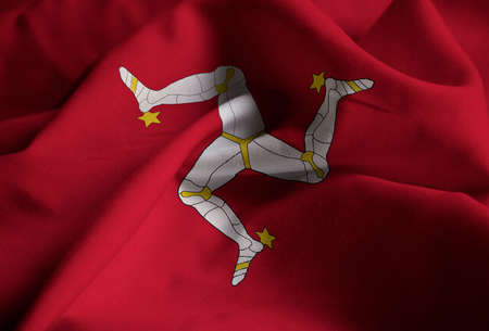 Closeup of Ruffled Isle of Mann Flag, Isle of Mann Flag Blowing in Windの写真素材