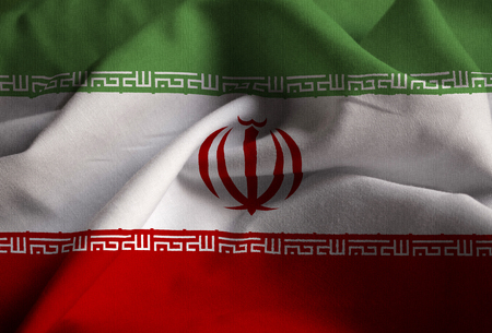 Closeup of Ruffled Iran Flag, Iran Flag Blowing in Windの写真素材