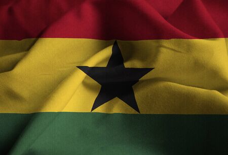 Closeup of Ruffled Ghana Flag, Ghana Flag Blowing in Windの写真素材