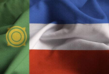 Closeup of Ruffled Khakassia Flag, Khakassia Flag Blowing in Windの写真素材