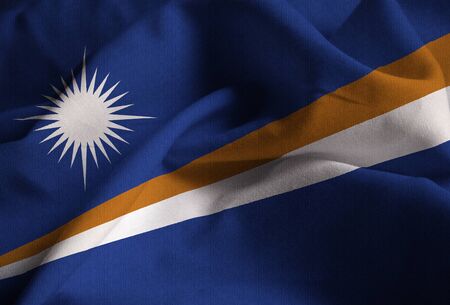 Closeup of Ruffled Marshall Islands Flag, Marshall Islands Flag Blowing in Windの写真素材