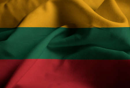 Closeup of Ruffled Lithuania Flag, Lithuania Flag Blowing in Windの写真素材