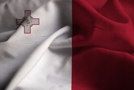 Closeup of Ruffled Malta Flag, Malta Flag Blowing in Windの写真素材