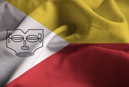 Closeup of Ruffled Marquesas Islands Flag, Marquesas Islands Flag Blowing in Windの写真素材