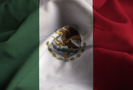 Closeup of Ruffled Mexico Flag, Mexico Flag Blowing in Windの写真素材