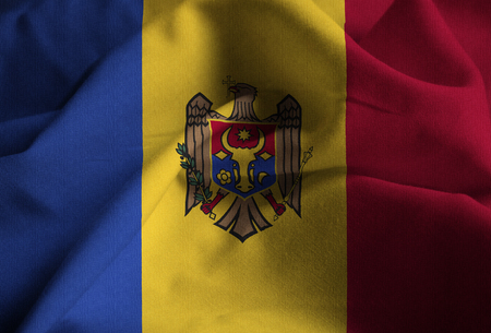 Closeup of Ruffled Moldova Flag, Moldova Flag Blowing in Windの写真素材