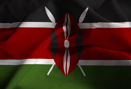 Closeup of Ruffled Kenya Flag, Kenya Flag Blowing in Windの写真素材