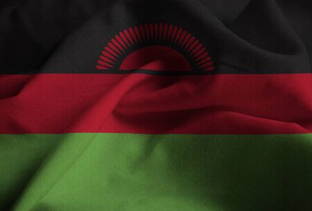 Closeup of Ruffled Malawi Flag, Malawi Flag Blowing in Windの写真素材
