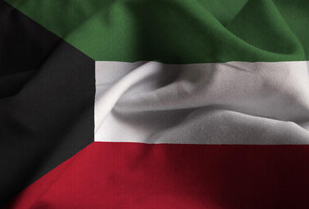 Closeup of Ruffled Kuwait Flag, Kuwait Flag Blowing in Windの写真素材
