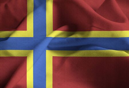 Closeup of Ruffled Orkney Flag, Orkney Flag Blowing in Windの写真素材