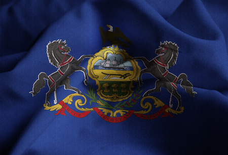 Closeup of Ruffled Pennsylvania Flag, Pennsylvania Flag Blowing in Windの写真素材