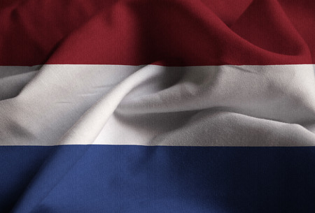 Closeup of Ruffled Netherlands Flag, Netherlands Flag Blowing in Windの写真素材