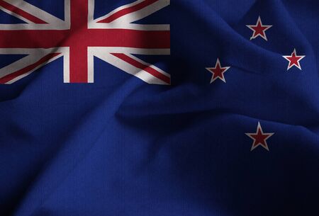 Closeup of Ruffled New Zealand Flag, New Zealand Flag Blowing in Windの写真素材