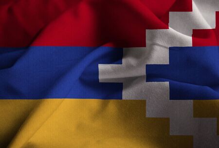 Closeup of Ruffled Nagorno Karabakh Flag, Nagorno Karabakh Flag Blowing in Windの写真素材