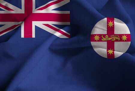 Closeup of Ruffled New South Wales Flag, New South Wales Flag Blowing in Windの写真素材