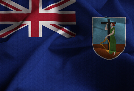 Closeup of Ruffled Montserrat Flag, Montserrat Flag Blowing in Windの写真素材