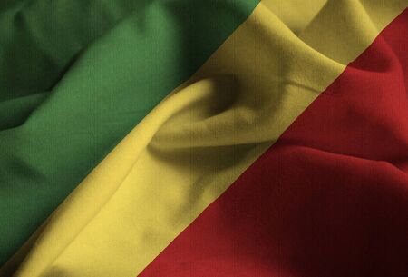 Closeup of Ruffled Republic of the Congo Flag, Republic of the Congo Flag Blowing in Windの写真素材