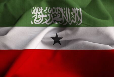 Closeup of Ruffled Somaliland Flag, Somaliland Flag Blowing in Windの写真素材