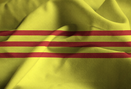Closeup of Ruffled South Vietnam Flag, South Vietnam Flag Blowing in Windの写真素材