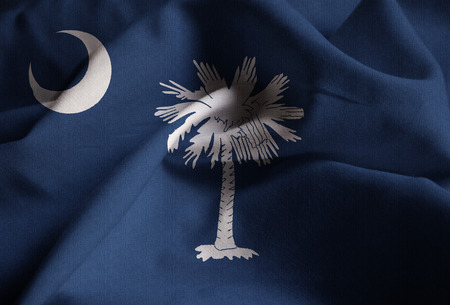 Closeup of Ruffled South Carolina Flag, South Carolina Flag Blowing in Windの写真素材